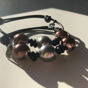 Majorica 3 Pearl Leather Bracelet